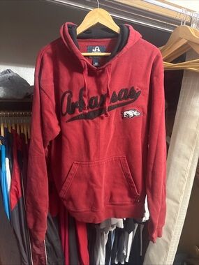 J America Vintage Arkansas Razorbacks Red Script Graphic Hoodie Medium